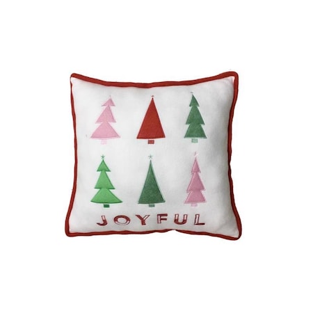 Celebrations Home Multicolored Assorted Trees And Joyful Plush Pillow Indoor Christmas Decor 16 In